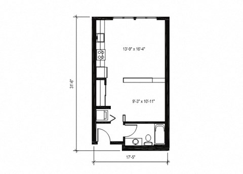 Stack House Apartments in Seattle, Washington Open 1x1 Floor Plan